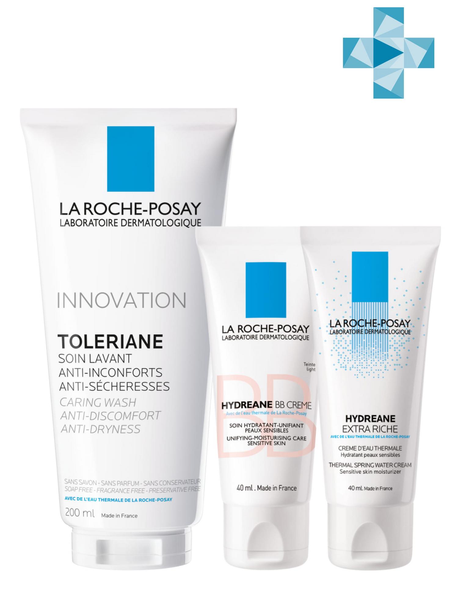Ля Рош Позе Набор Hydreane Extra Riche 40 мл + Hydreane BB Light 40 мл + Toleriane gel 200 мл (La Roche-Posay, Hydreane) фото 0