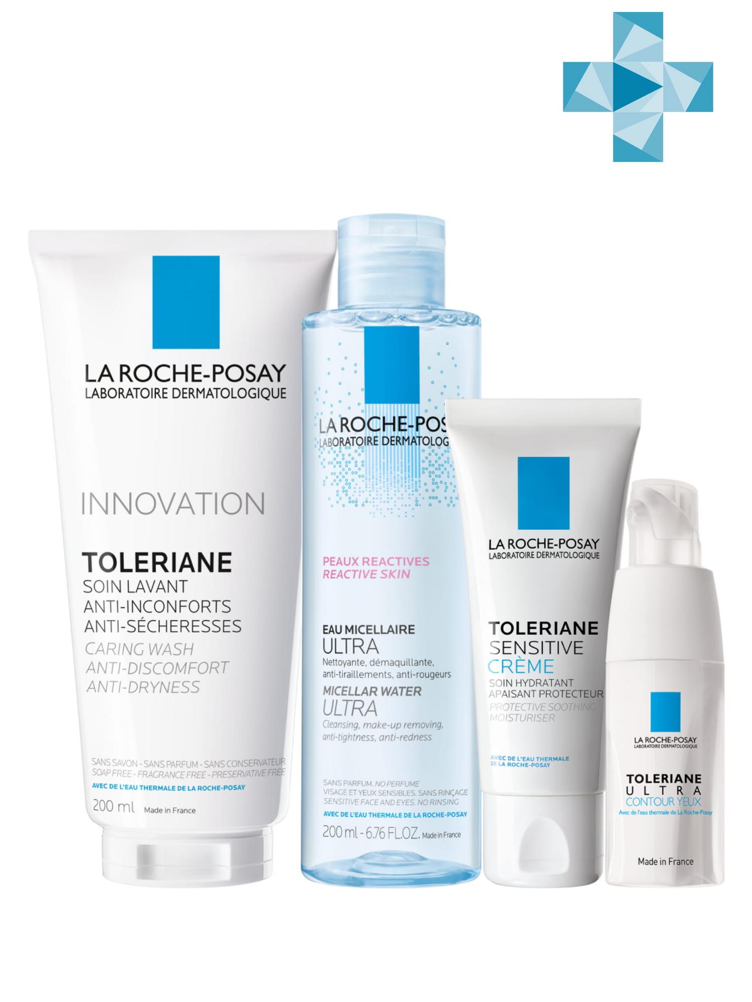 La Roche-Posay Набор легкий крем 40 мл + крем для глаз 20 мл + очищающий гель 200 мл + мицеллярная вода для чувствительной кожи, 200 мл (La Roche-Posay, Toleriane)