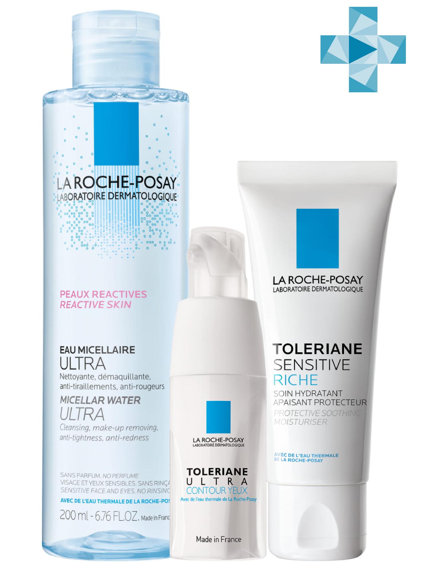 Ля Рош Позе Набор  Toleriane Sensitive Riche 40 мл + Toleriane Ultra Eyes 20 мл + Micellar water 200 мл (La Roche-Posay, Toleriane) фото 0