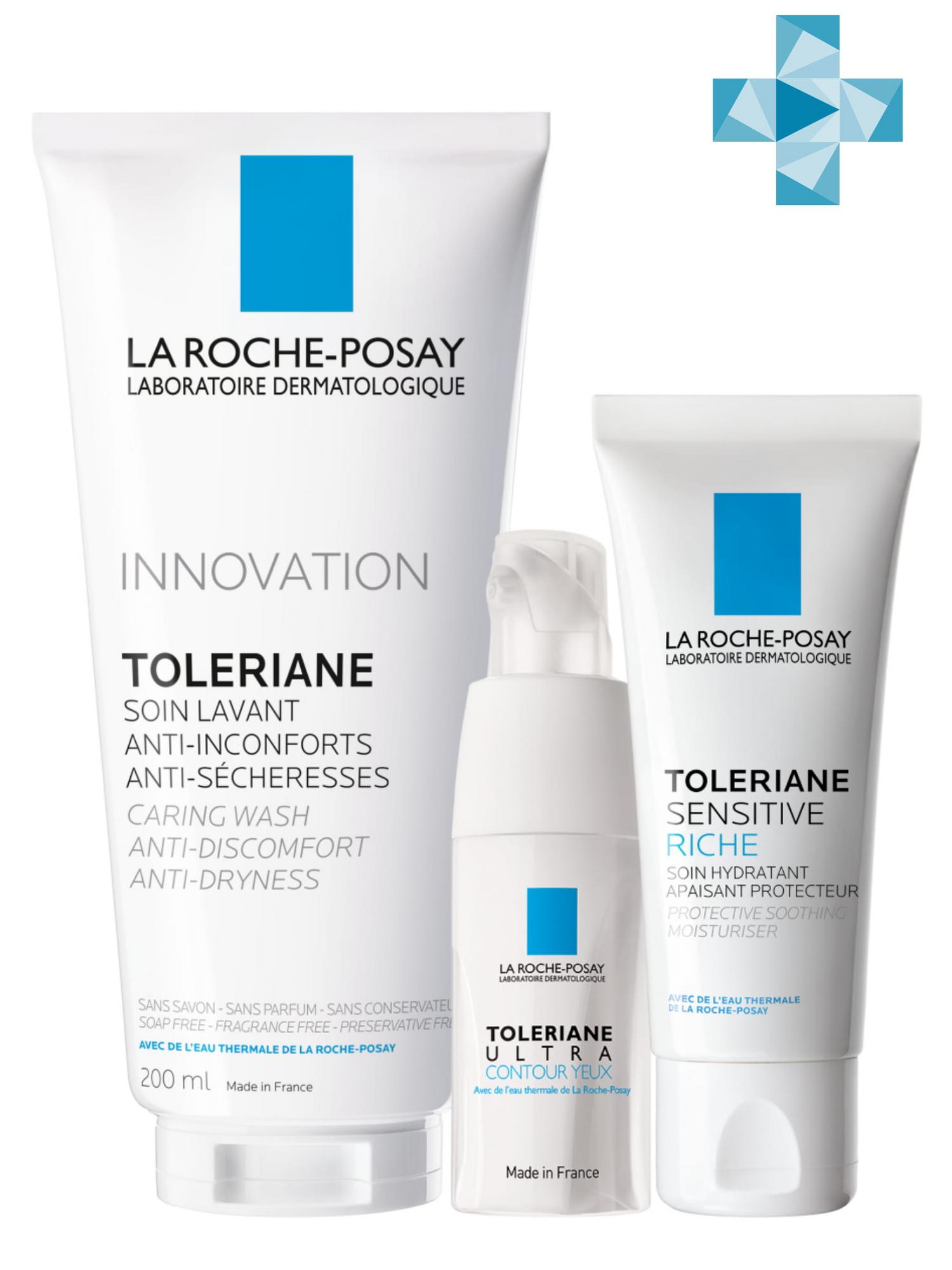 Ля Рош Позе Набор Крем Sensitive Riche 40 мл + Ultra Eyes 20 мл + Toleriane gel 200 мл (La Roche-Posay, Toleriane) фото 0