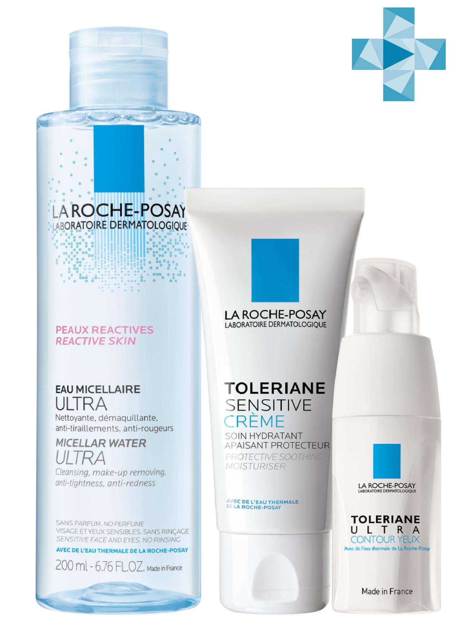 Ля Рош Позе Набор Легкий крем Sensitive 40 мл + Ultra Eyes 20 мл + Micellar water 200 мл (La Roche-Posay, Toleriane) фото 0