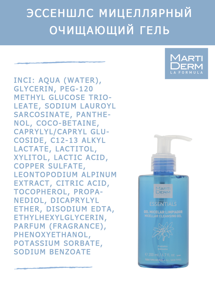 Мартидерм Мицеллярный очищающий гель, 200 мл (Martiderm, Essentials) фото 4