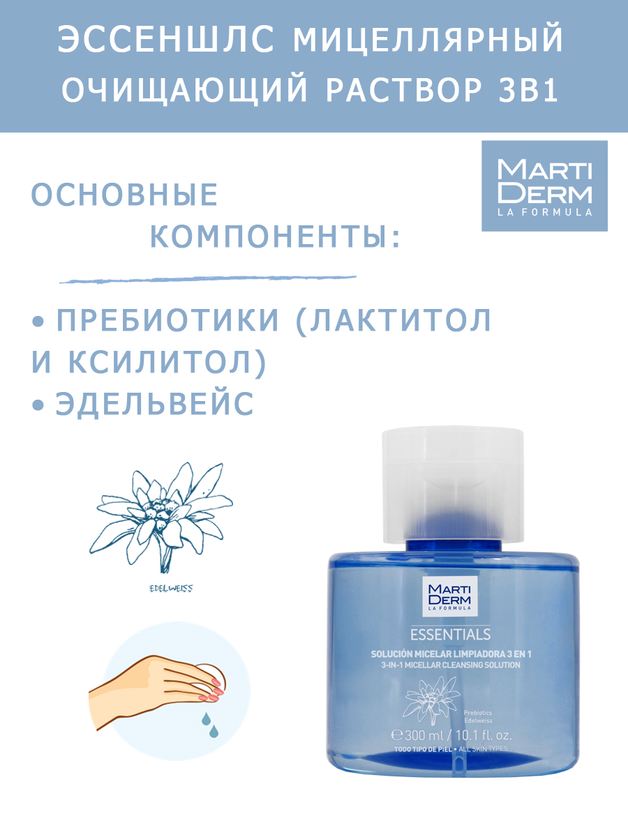 Мартидерм Мицеллярный очищающий раствор 3 в 1, 300 мл (Martiderm, Essentials) Мартидерм Мицеллярный очищающий раствор 3 в 1, 300 мл (Martiderm, Essentials) фото 2