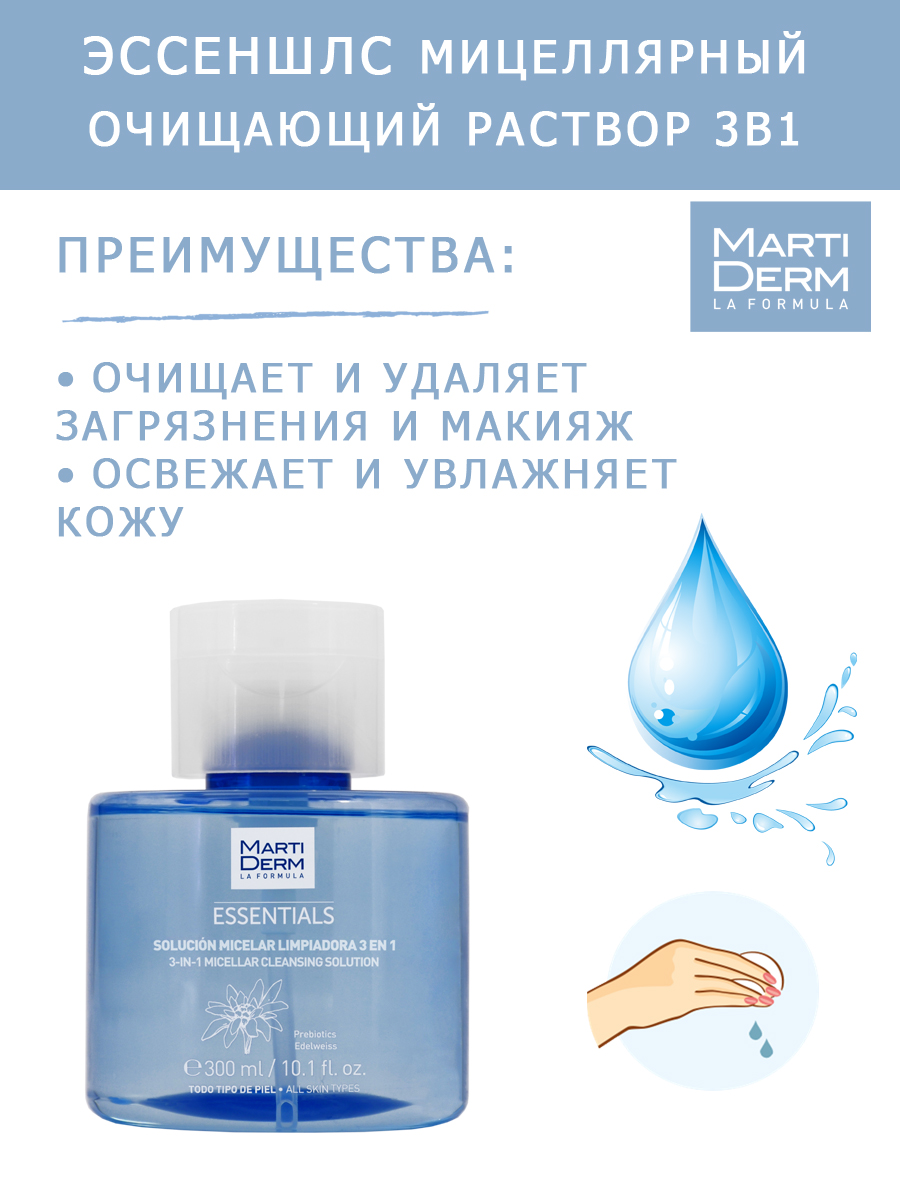 Мартидерм Мицеллярный очищающий раствор 3 в 1, 300 мл (Martiderm, Essentials) Мартидерм Мицеллярный очищающий раствор 3 в 1, 300 мл (Martiderm, Essentials) фото 3