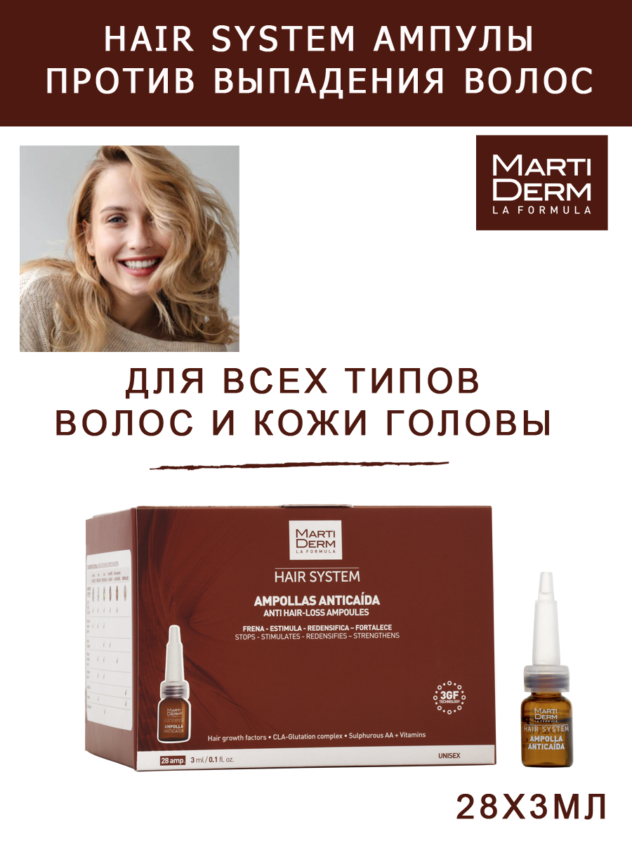 Мартидерм Сыворотка-уход против выпадения волос в ампулах, 28 х 3 мл (Martiderm, Hair System) фото 1