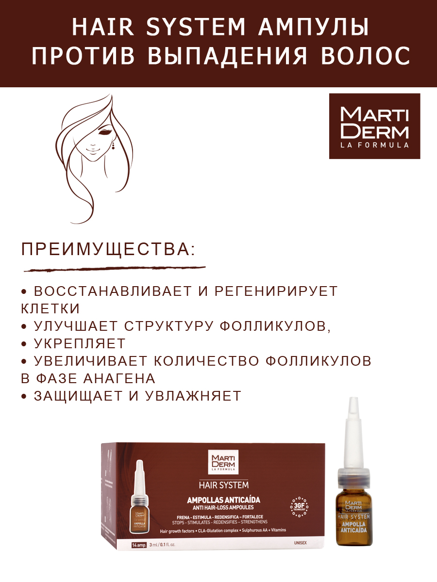 Мартидерм Ампулы против выпадения волос 14 х 3 мл (Martiderm, Hair System) фото 3