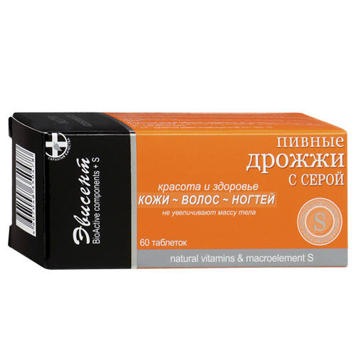 Медикамент Эвисент Дрожжи пивные сухие очищенные с Серой таб. 0,5г N60 (Medicament, pharmacy) фото 0
