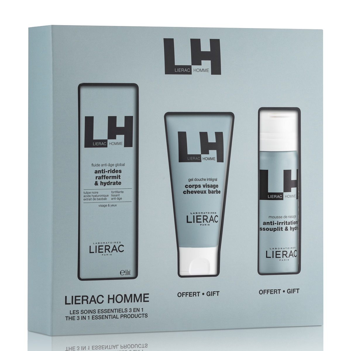 Lierac Подарочный набор для мужчин 3-в-1: пена и флюид для бритья 2х50 мл + гель для душа 50 мл (Lierac, Lierac Homme)