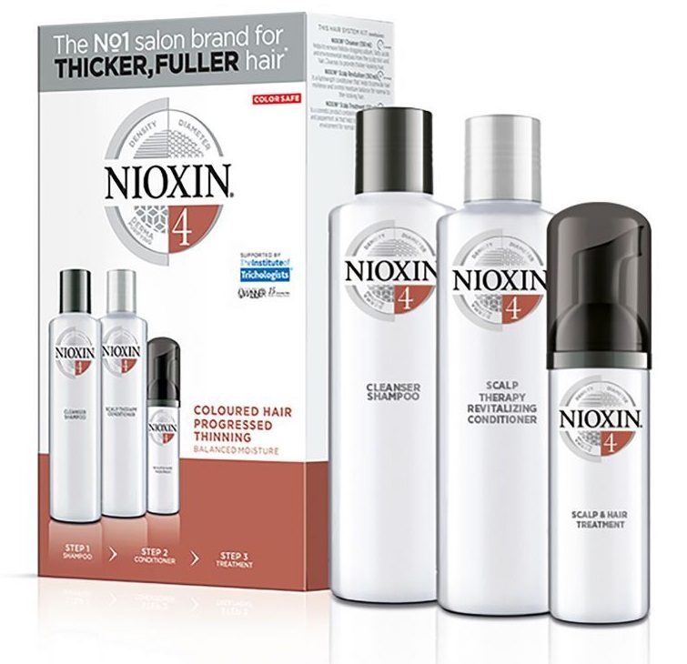 Nioxin Набор 3-х-ступенчатая система System 4 Coloured Hair Progressed Thinning (Nioxin, System 4) nioxin intensive treatment ночная сыворотка для увеличения густоты волос 100 г 70 мл бутылка