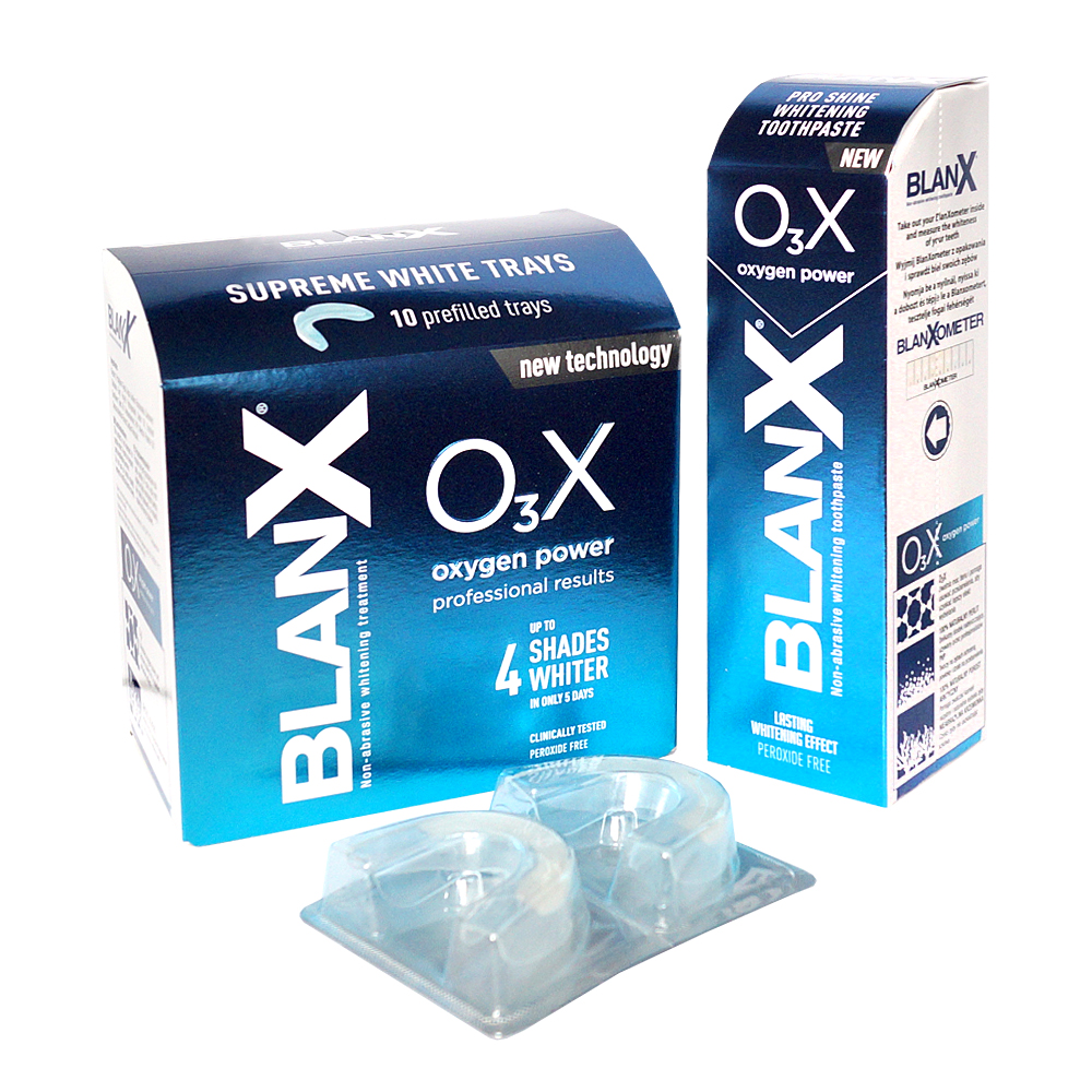 Бланкс Отбеливающий комплекс BlanX ОзХ: Отбеливающая зубная паста BlanX О3Х, 75 мл + Отбеливающие капы BlanX O3X Cила кислорода (Blanx, Зубные пасты Blanx) фото 0
