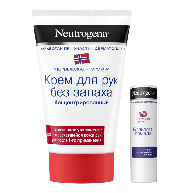 Нитроджина Набор Крем для рук без запаха 50 мл + Бальзам-помада 4.8 г (Neutrogena, Норвежская формула) фото 1