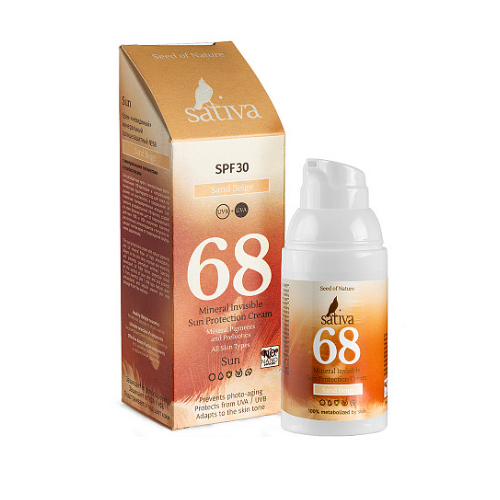 Sativa Крем солнцезащитный с тонирующим эффектом № 68 Sand Beige SPF 30, 30 мл (Sativa, Help!) sativa sativa крем минеральный солнцезащитный 60 spf 30 150 мл