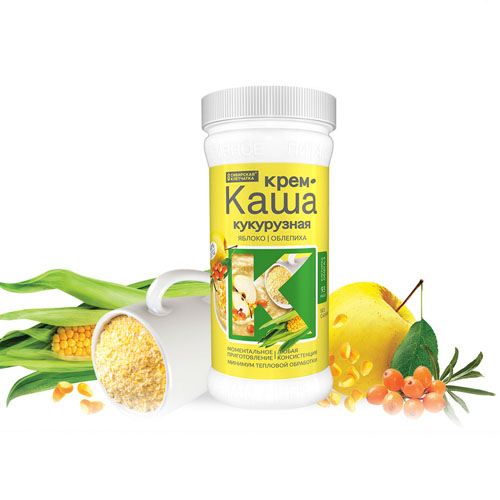 Крем каша кукурузная с ягодами (яблоко, облепиха), 350 гр (Сибирская клетчатка, Здоровое питание) фото 0