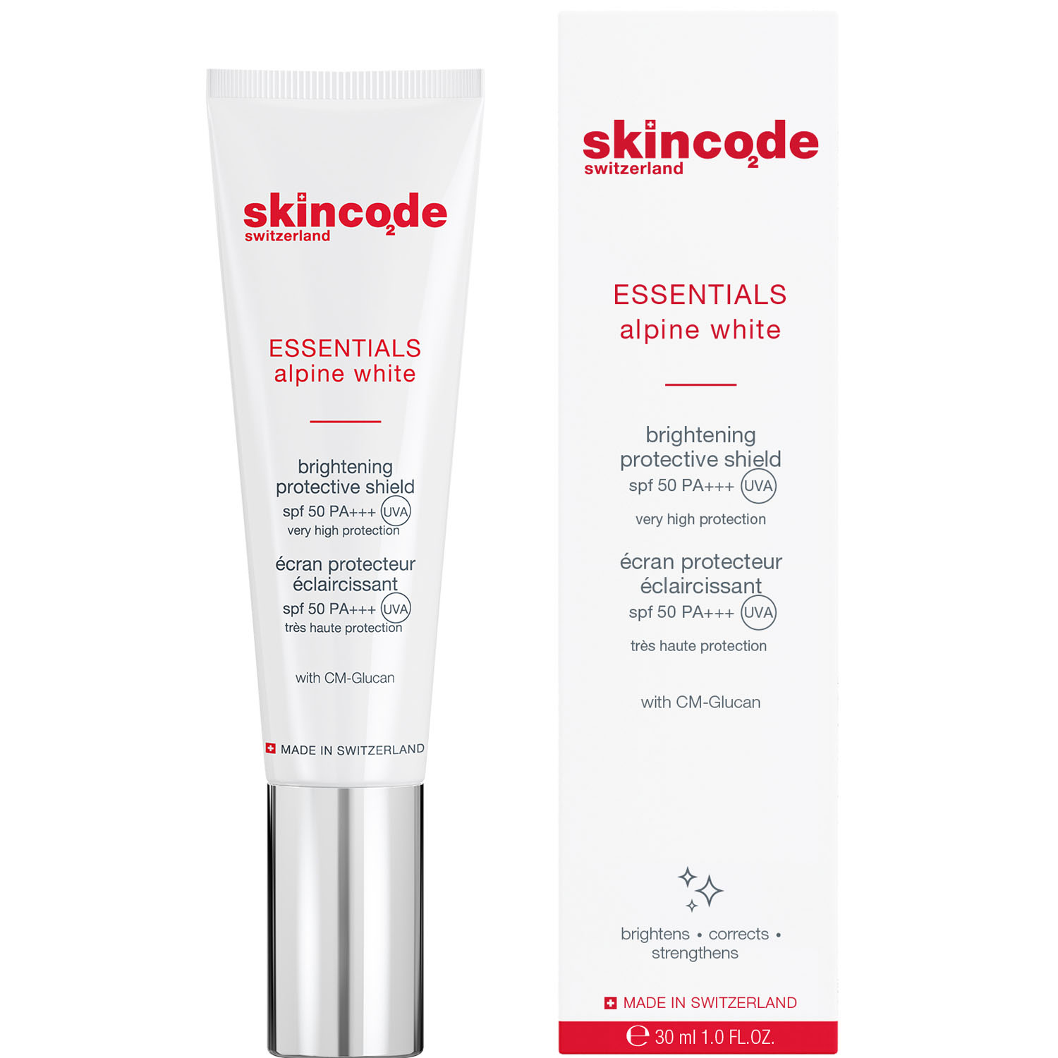 Skincode Осветляющий защитный крем SPF 50/PA+++, 30 мл (Skincode, Essentials Alpine White) осветляющий защитный крем spf 50 skincode alpine white brightening protective shield 30 мл