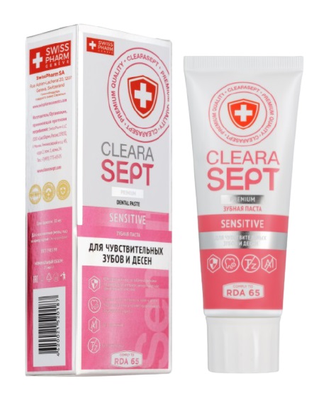 

Clearasept Зубная паста, Sensitive «Для чувствительных зубов и десен», 75 мл (Clearasept, Дентальная косметика), Дентальная косметика