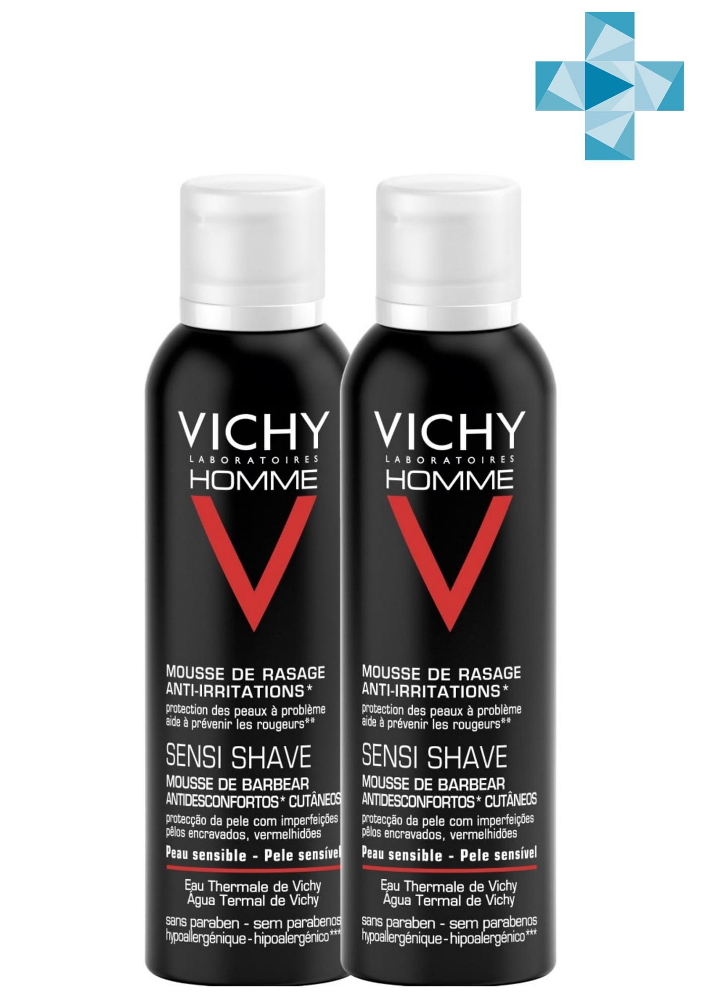 Vichy Комплект Пена для бритья для чувствительной кожи, склонной к покраснению 2 шт. по 200 мл (Vichy, Vichy Homme) от Pharmacosmetica.ru