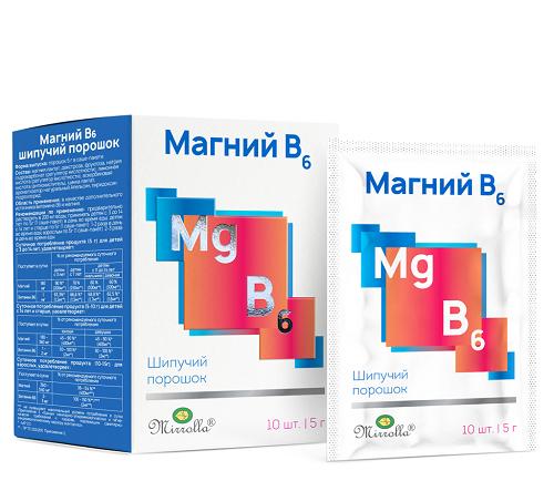 Мирролла Магний В6 шипучий порошок со вкусом апельсина 10 шт по 0,5 гр (Mirrolla, Витамины и минералы) фото 0