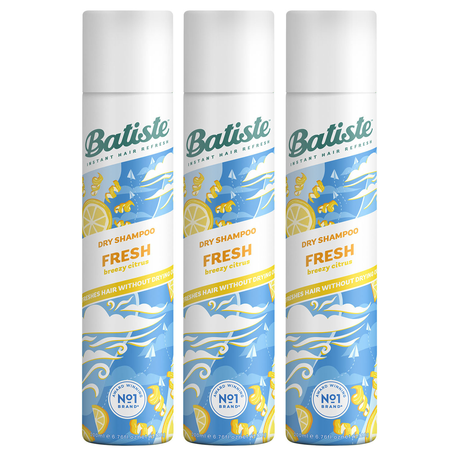 Batiste Сухой шампунь для волос Fresh с ароматом свежести, 3 х 200 мл. фото