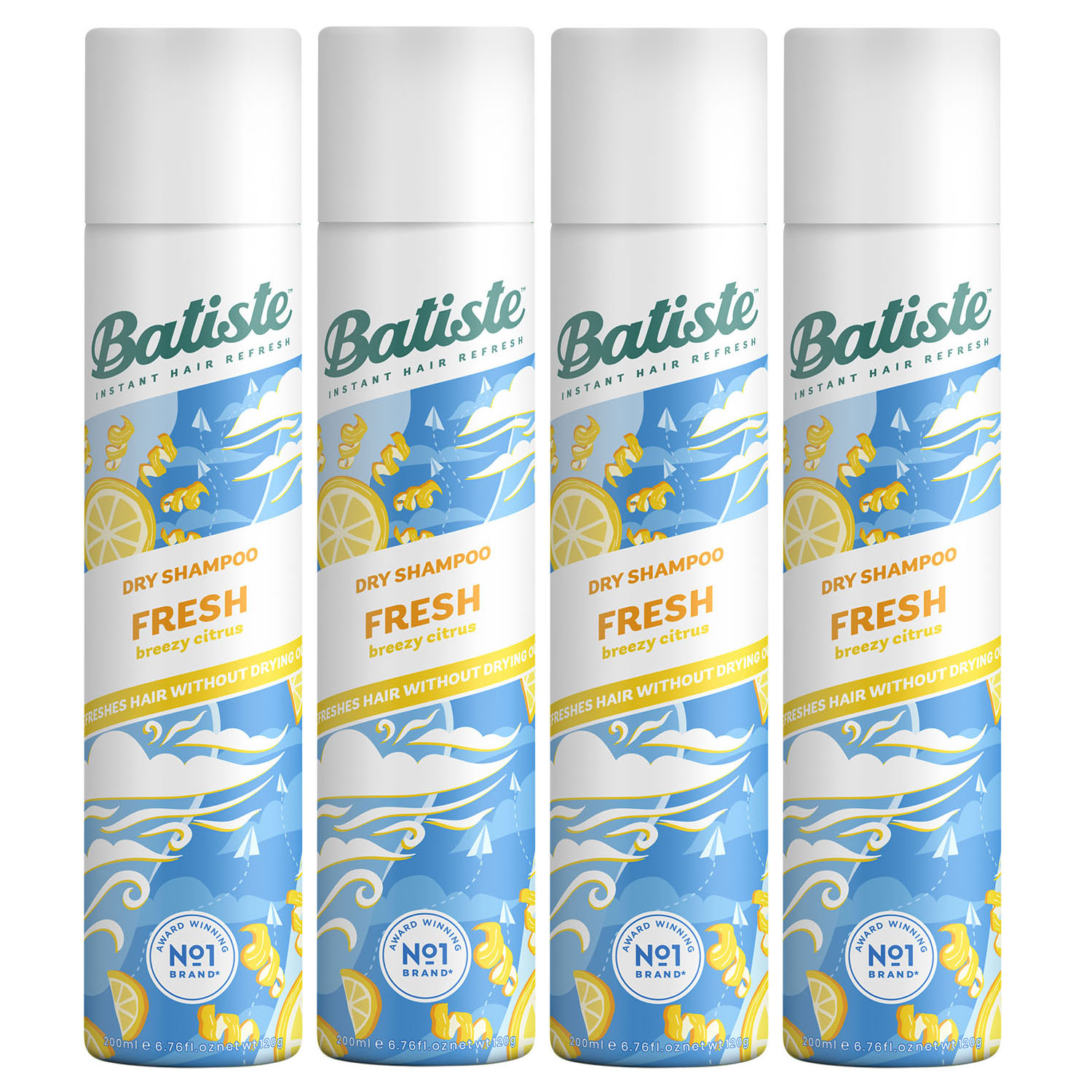 Batiste Сухой шампунь для волос Fresh с ароматом свежести, 4 х 200 мл (Batiste, Fragrance)