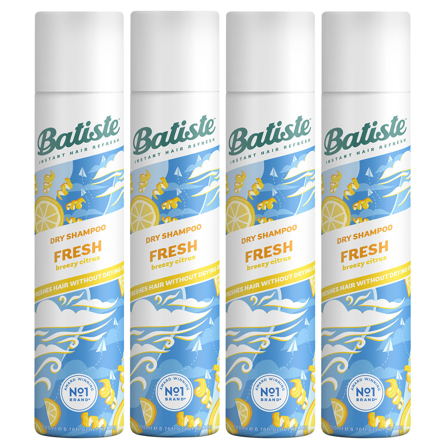 Батист Сухой шампунь для волос Fresh с ароматом свежести, 4 х 200 мл (Batiste, Fragrance) фото 0