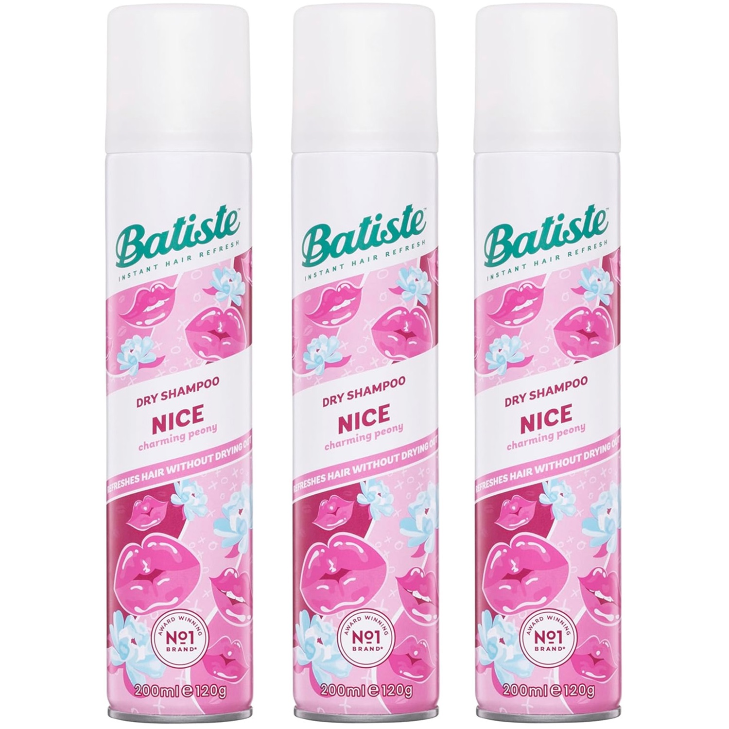 Batiste Сухой шампунь для волос Nice с фруктово-цветочным ароматом, 3 х 200 мл. фото