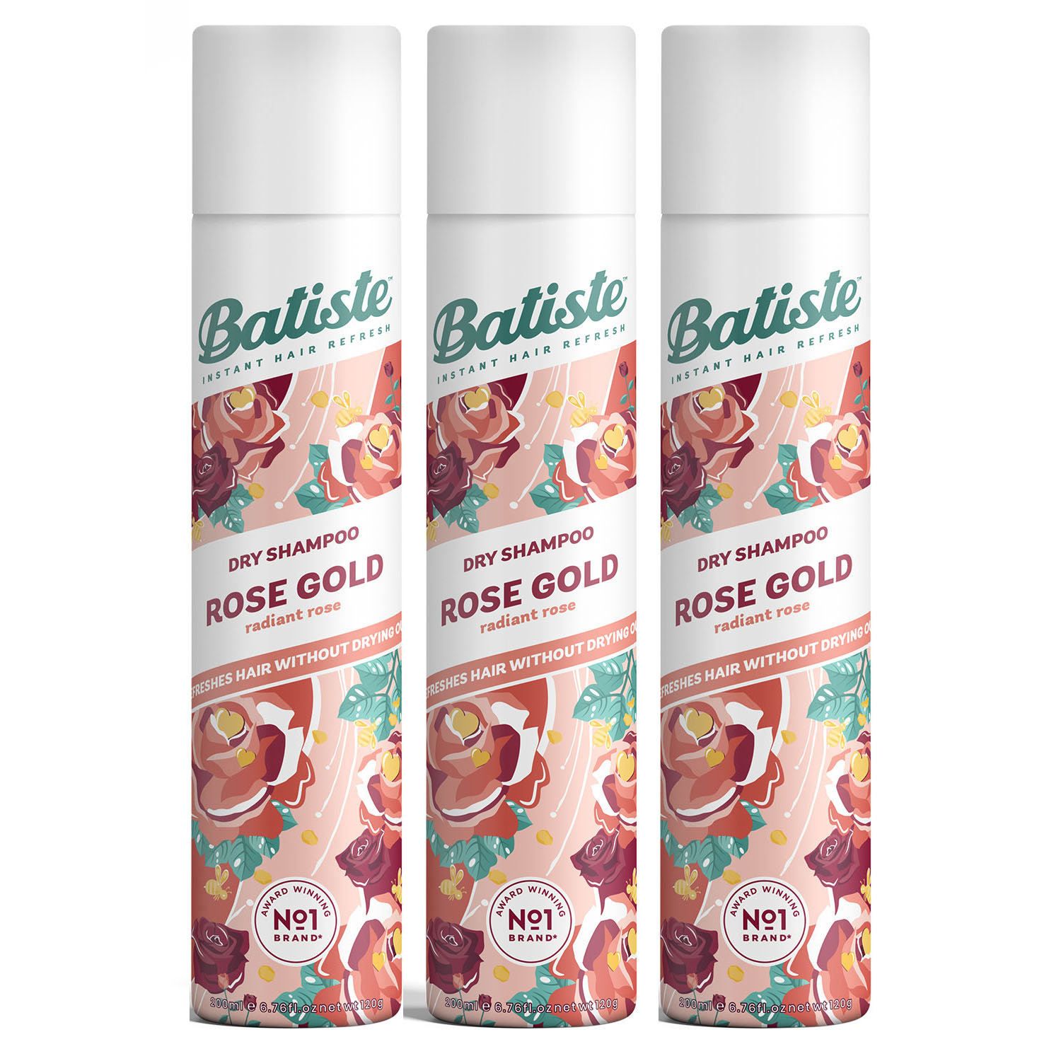 Батист Сухой шампунь для волос Rose Gold с ароматом розы, 3 х 200 мл (Batiste, Fragrance) фото 0