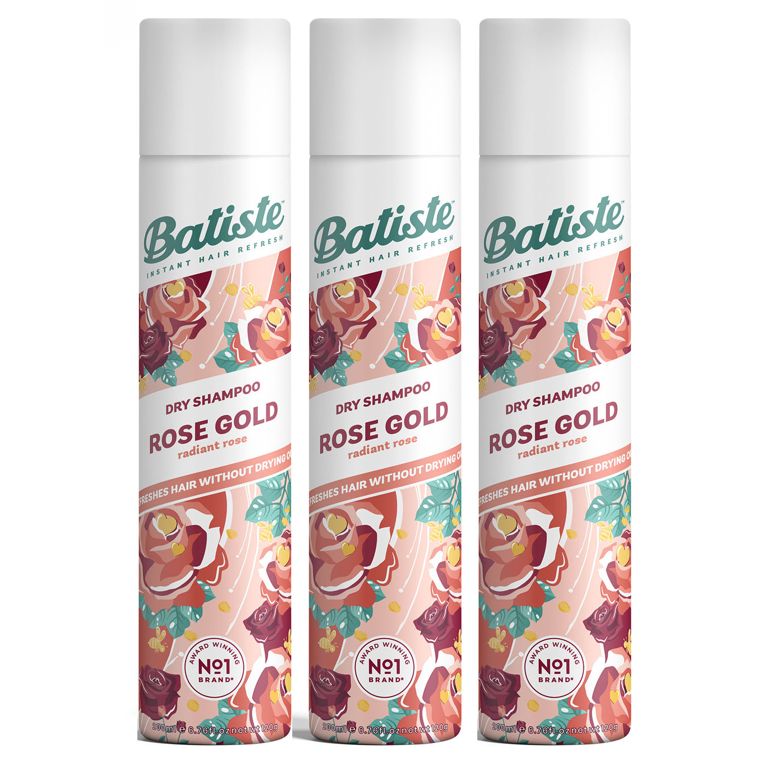 Batiste Сухой шампунь для волос Rose Gold с ароматом розы, 3 х 200 мл (Batiste, Fragrance)