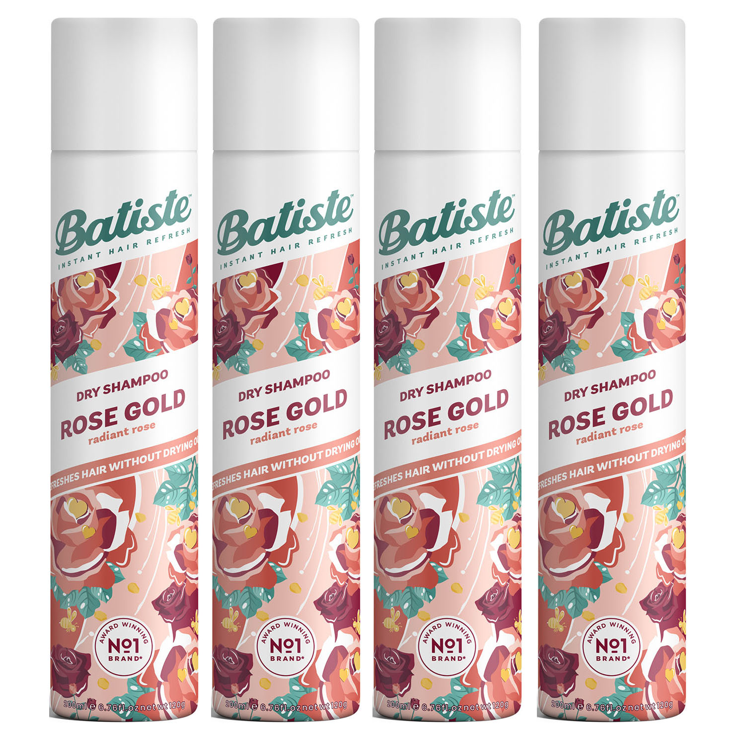 Батист Сухой шампунь для волос Rose Gold с ароматом розы, 4 х 200 мл (Batiste, Fragrance) фото 0
