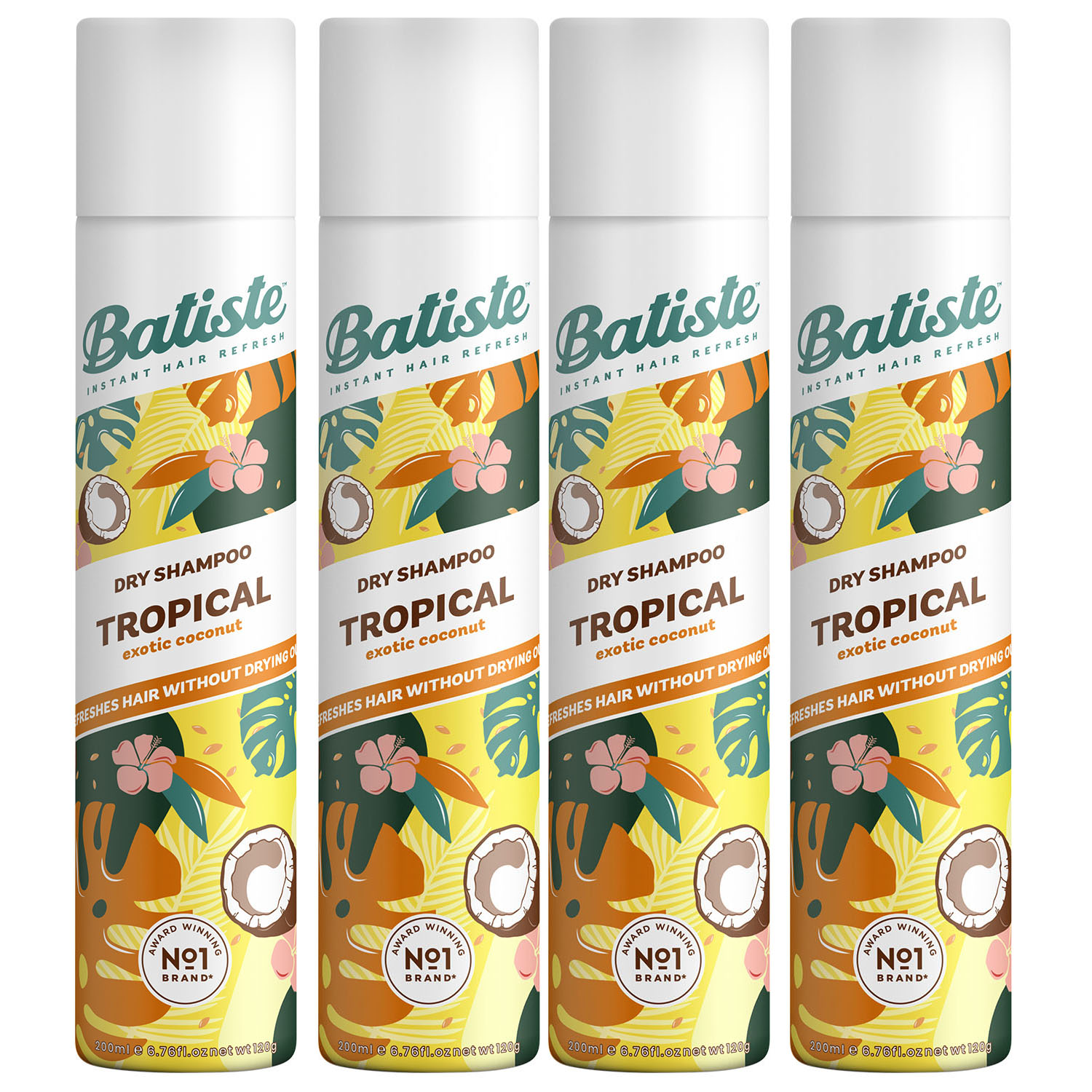 Batiste Комплект Tropical Сухой шампунь 4 шт х 200 мл (Batiste, Fragrance) batiste сухой шампунь tropical 200 мл