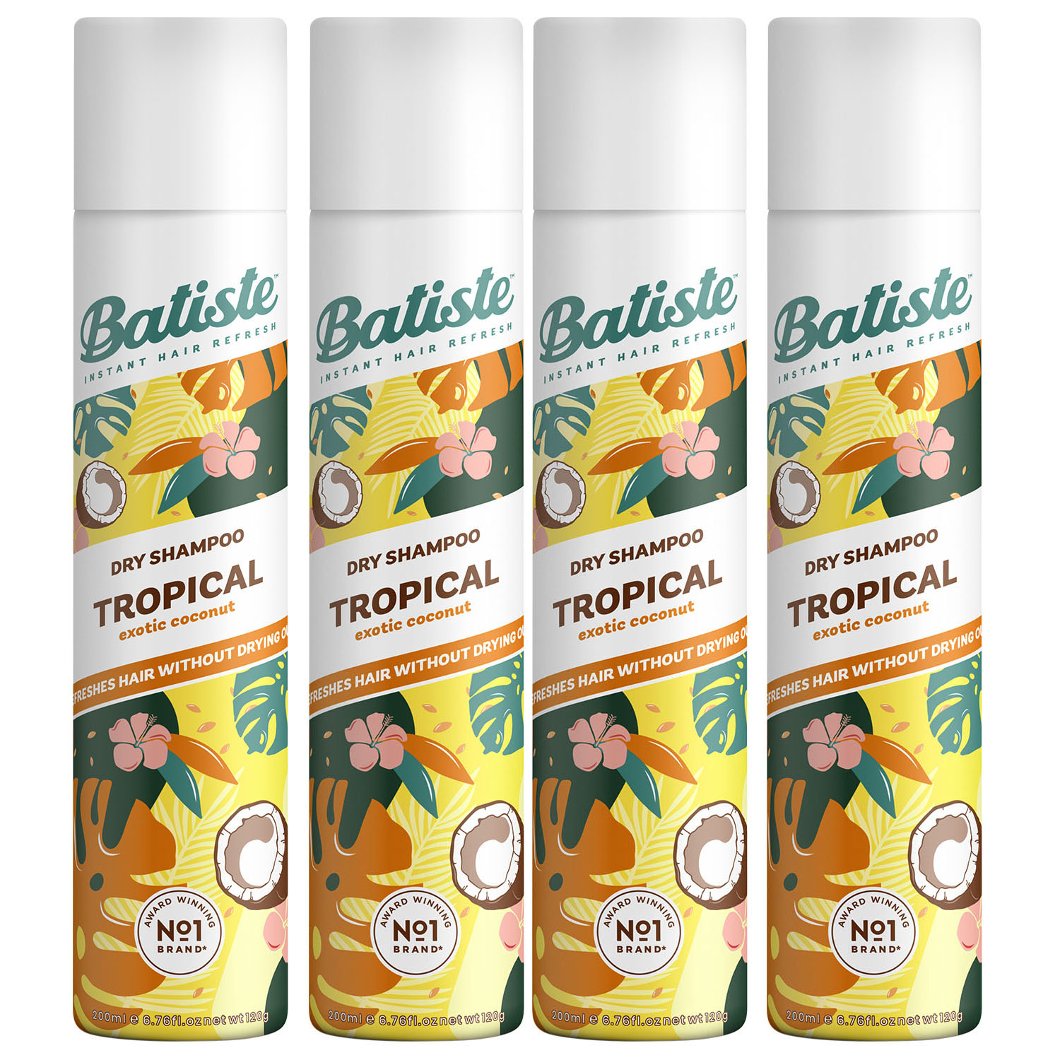 Batiste Комплект Tropical Сухой шампунь 4 шт х 200 мл (Batiste, Fragrance)