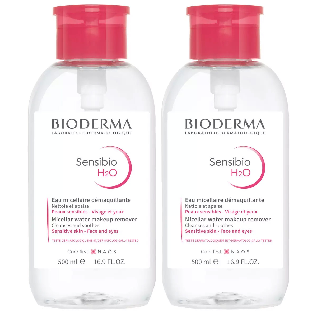 Биодерма Набор: мицеллярная вода H2O, помпа, 2х500 мл (Bioderma, Sensibio) фото 0