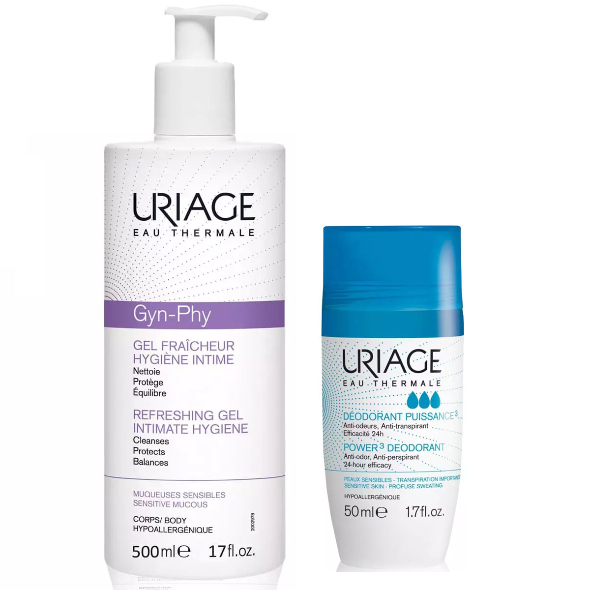 Урьяж Набор: дезодорант тройного действия ролик 50 мл + гель для интимной гигиены 500 мл (Uriage, Гигиена Uriage) фото 1
