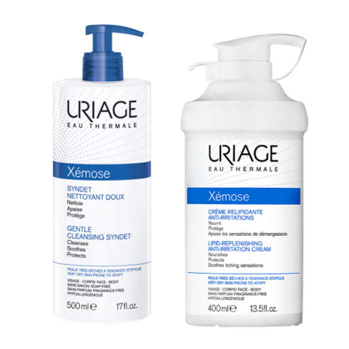 Урьяж Набор Xemose: крем липидовосстанавливающий 400 мл + мягкий очищающий пенящийся гель Syndet 500 мл (Uriage, Xemose) фото 1