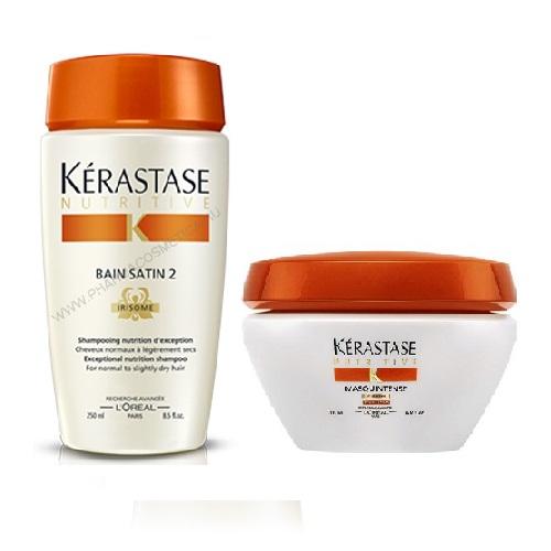 Kerastase Комплект Шампунь-Ванна САТИН №2, 250мл+Маска Интенс для сухих и чувствительных волос, 200мл (Kerastase, Nutritive)