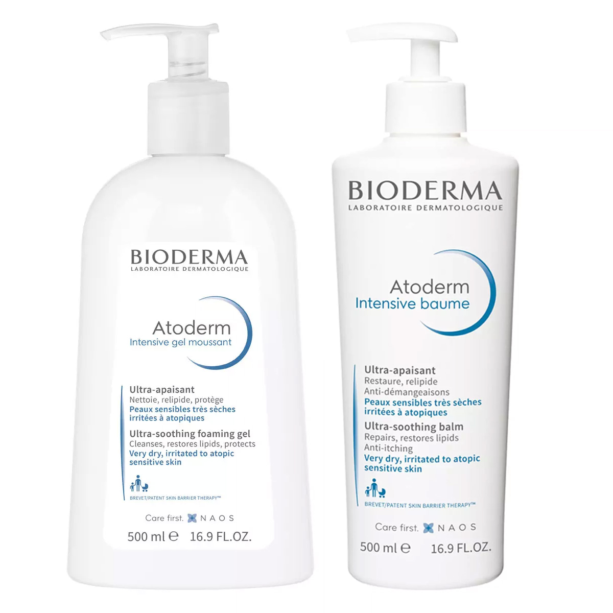 цена Bioderma Набор Intensive: бальзам 500 мл + очищающий гель 500 мл (Bioderma, Atoderm)