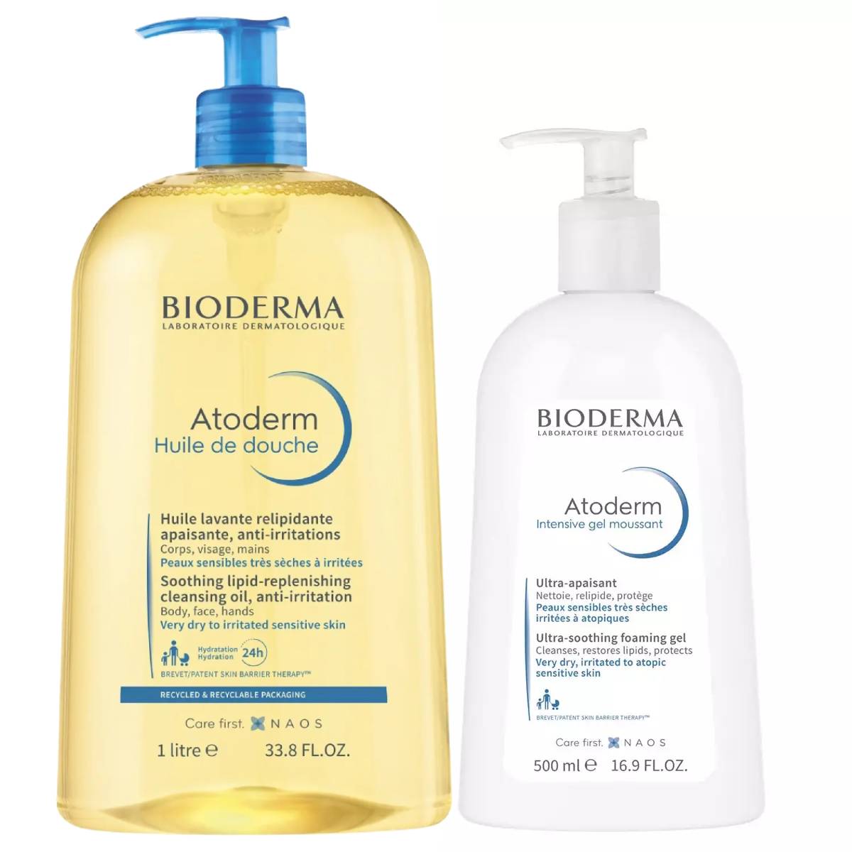 Биодерма Набор: очищающий гель Intensive 500 мл + масло для душа 1л (Bioderma, Atoderm) фото 0