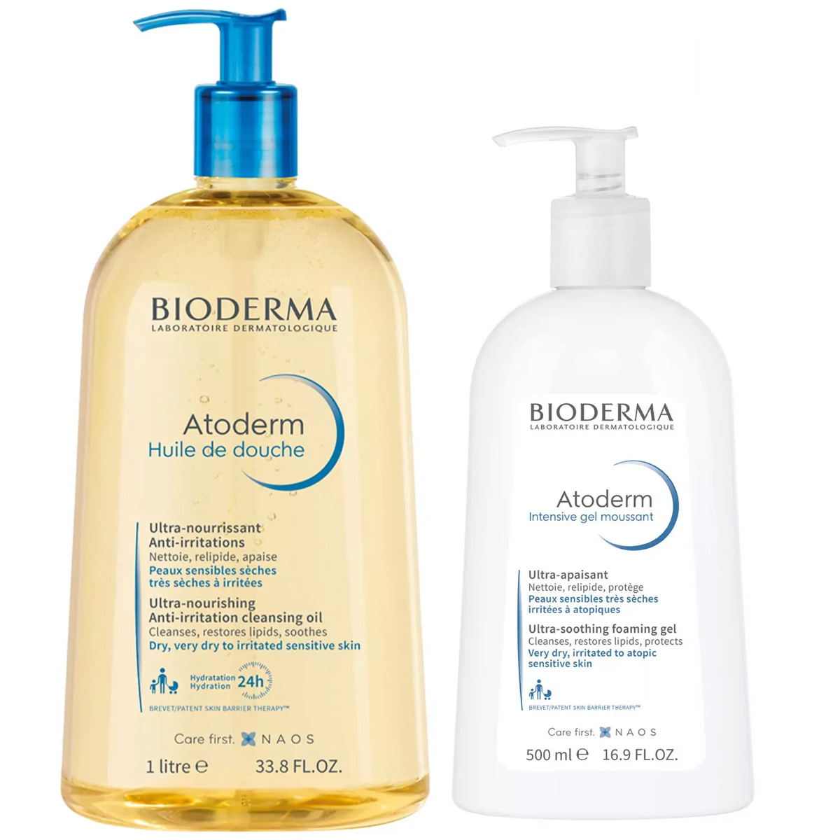 Bioderma Набор: очищающий гель Intensive 500 мл + масло для душа 1л (Bioderma, Atoderm) bioderma набор intensive бальзам 500 мл очищающий гель 500 мл bioderma atoderm