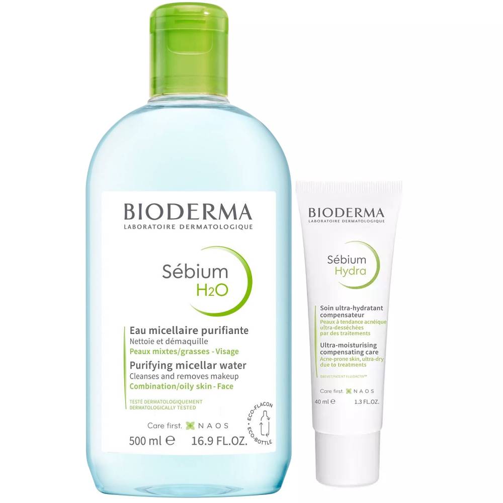 Биодерма Набор: мицеллярная вода 500 мл + крем Hydra 40 мл (Bioderma, Sebium) фото 0