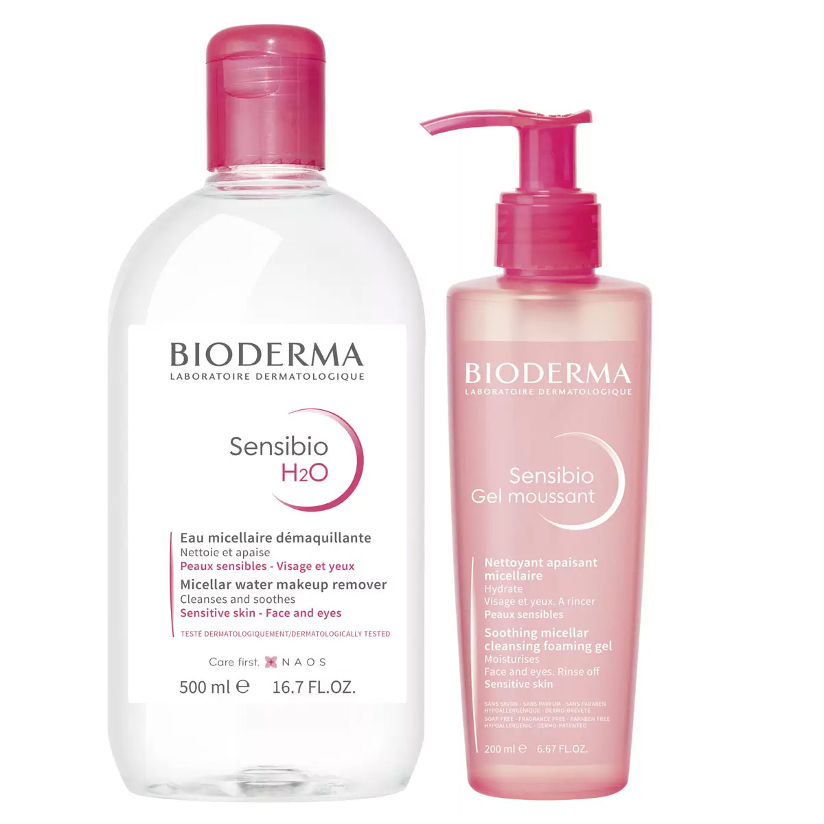 Bioderma Набор: мицеллярная вода 500 мл + очищающий гель 200 мл (Bioderma, Sensibio)