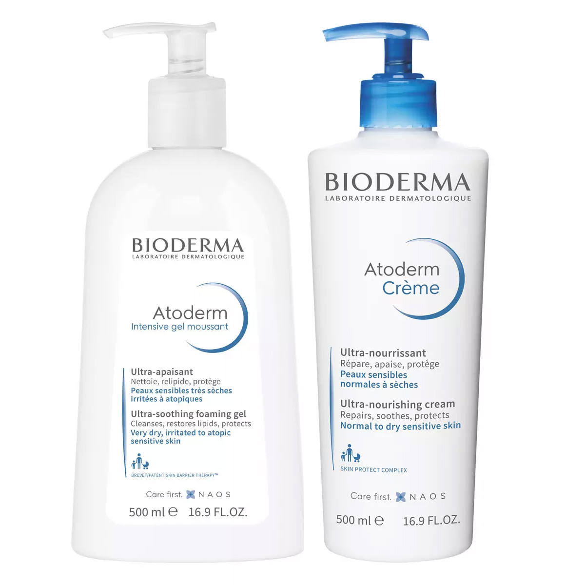Биодерма Набор: очищающий гель Intensive, 500 мл + питательный крем, 500 мл (Bioderma, Atoderm) фото 0
