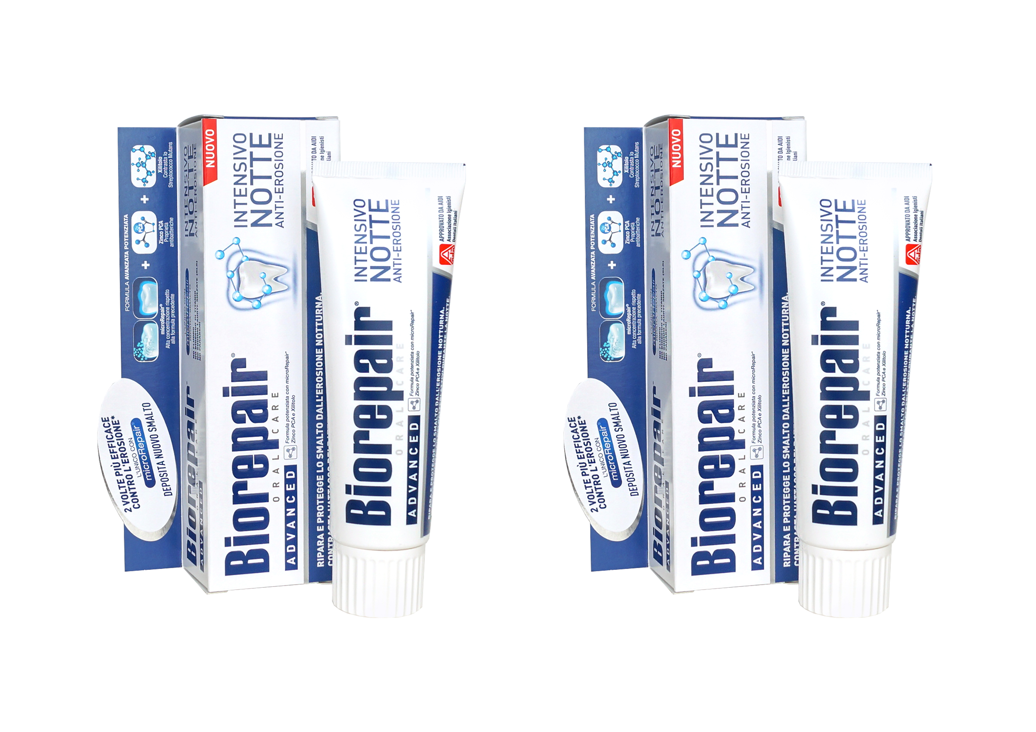 Купить Biorepair Набор Ночная Зубная паста Интенсивное восстановление 75 мл*2 штуки (Biorepair, Ежедневная забота), Италия
