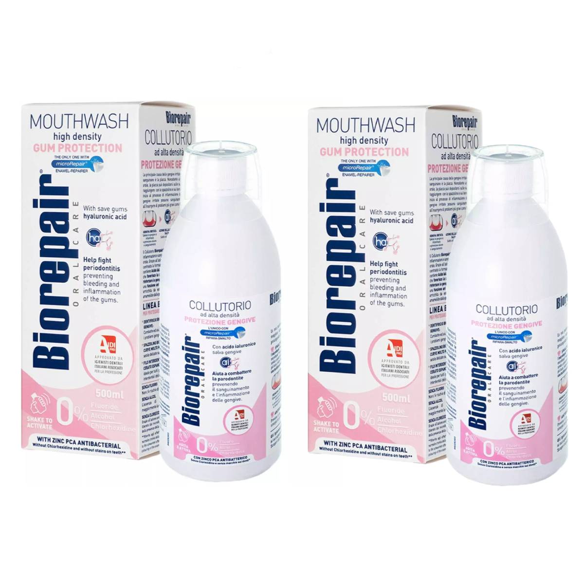 Биорепейр Набор: ополаскиватель  Delicate Gums Mouthwash, 2 х 500 мл (Biorepair, Уход за зубами) фото 0