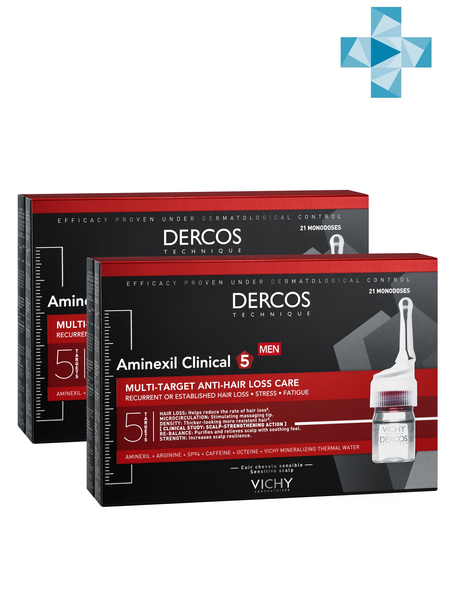 Vichy Комплект Средство против выпадения волос для мужчин Аминексил Intensive 5, 2 шт. по 21 монодоза (Vichy, Dercos Aminexil)