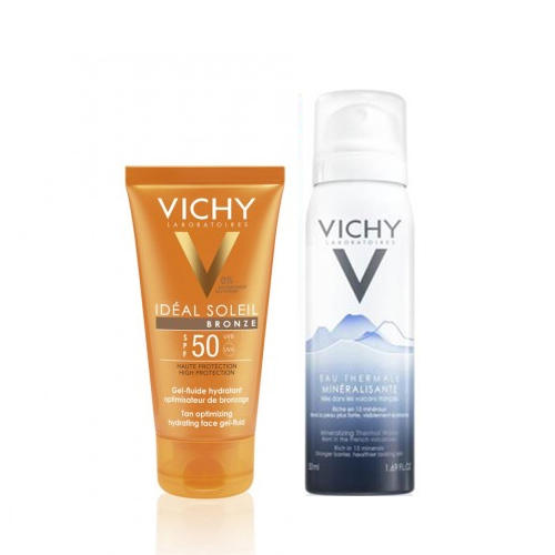 Виши Набор: Флюид-гель активатор загара для лица SPF50, 50 мл + Термальная вода 50 мл (Vichy, Ideal Soleil) фото 0