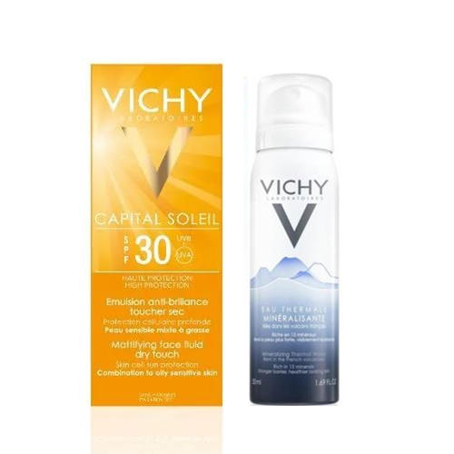 Виши Матирующая эмульсия для лица Драй Тач SPF30, 50мл + Термальная вода 50 мл (Vichy, Ideal Soleil) фото 0