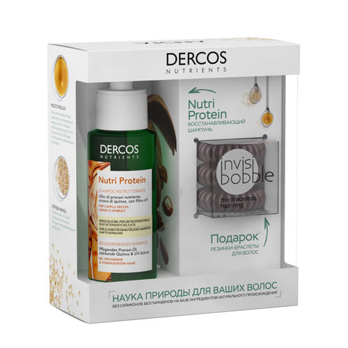 Виши Набор Восстанавливающий шампунь Nutri Protein 100 мл + Резинка-браслет для волос Invisibobble 3 шт (Vichy, Dercos Nutrients) фото 1