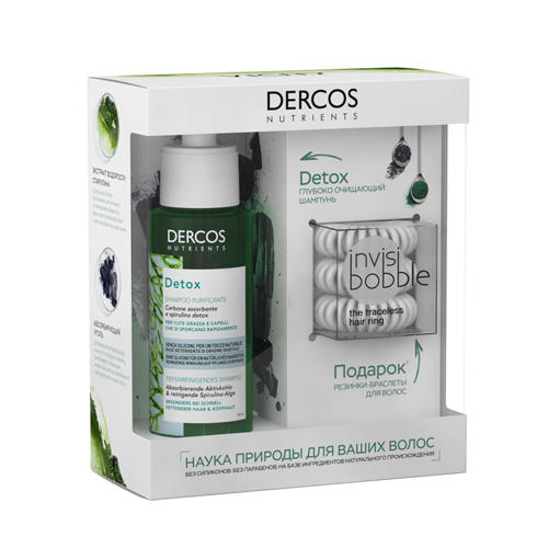 Виши Набор Detox Глубоко очищающий шампунь Dercos Nutrients 100 мл + Резинка-браслет для волос Invisibobble 3 шт (Vichy, Dercos Nutrients) фото 1