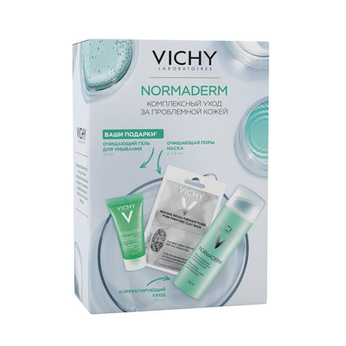 Vichy Набор Нормадерм: Корректирующий уход 50 мл + Очищающая поры маска с глиной саше 2х6 мл + Глубоко очищающий гель для умывания 15 мл (Vichy, Normaderm)