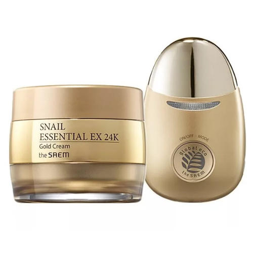 Зе Саем Крем для лица с муцином улитки и вибромассажер 24K Gold Cream Set, 50 мл (The Saem, Snail Essential) фото 0