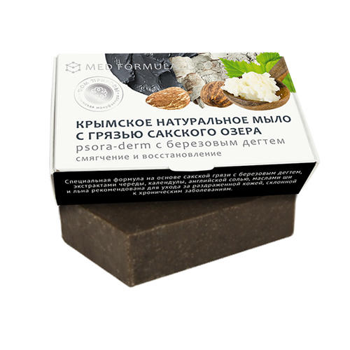  Мыло на основе грязи Сакского озера, Psora-derm с березовым дегтем 100 г (Дом природы, MED formula) фото 0